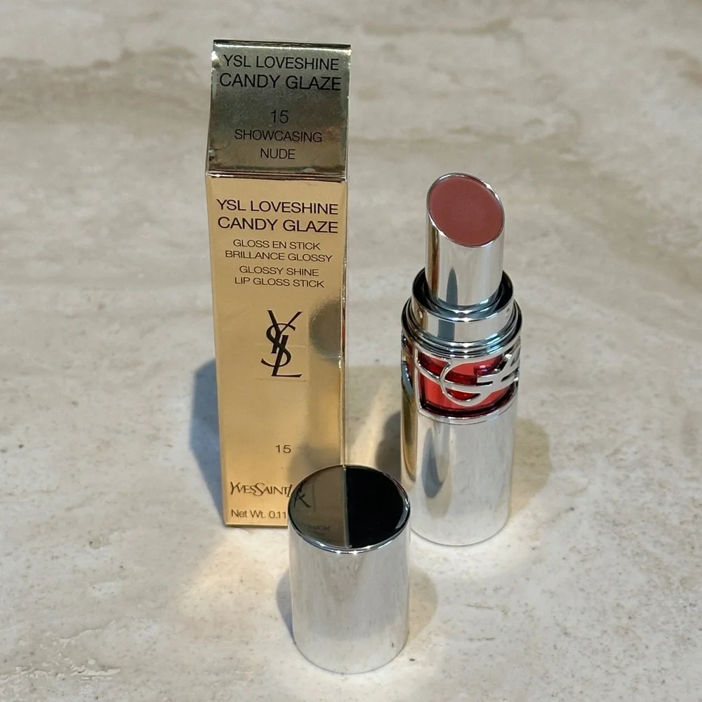 YSL Rouge Volupte Candy Glaze - Shade 15 Showcasing Nude